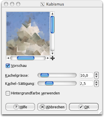 Eigenschaften für das Filter Kubismus
